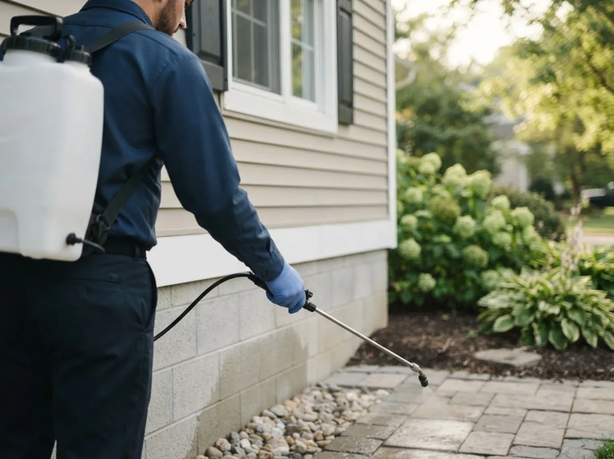 Pest control technician inspecting a home in Geneseo, NY